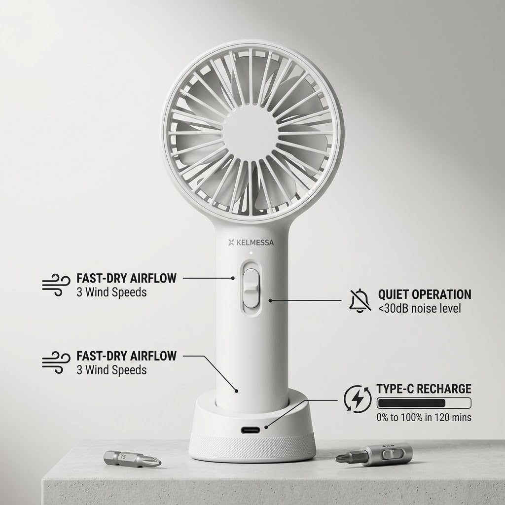 Kelmessa™ Rechargeable Handheld Mini Fan with 3 Speed Settings - Kelmessa™