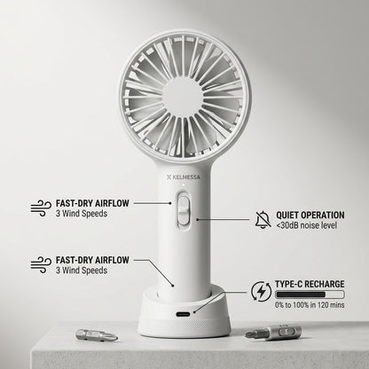 Kelmessa™ Rechargeable Handheld Mini Fan with 3 Speed Settings - Kelmessa™
